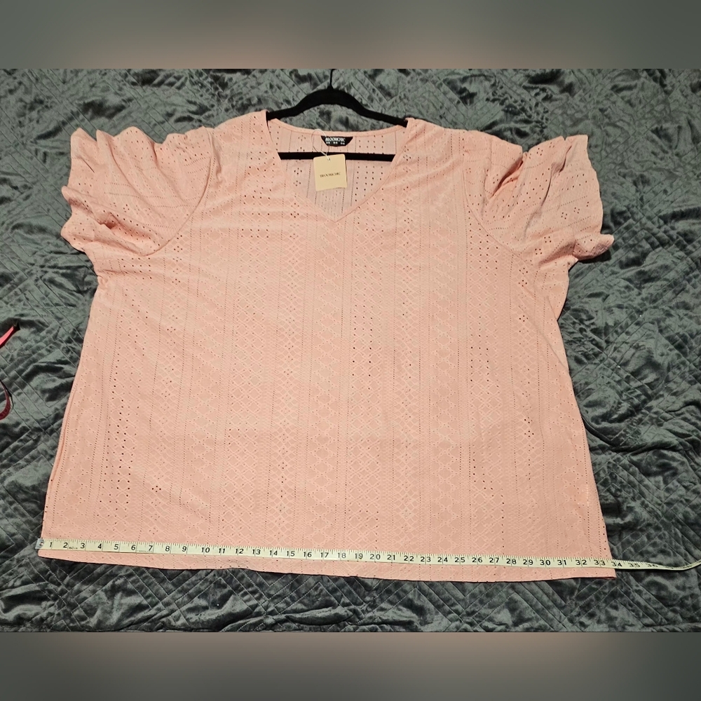 BloomChic Dusty Pink Pointelle Knit Double Flutter Short Sleeve Top Size 28 NWT - Picture 10 of 13